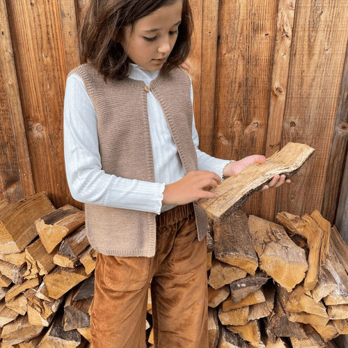 Chaqueta sin mangas Agathe Knit Beige Moteado 100% Lana - Niño