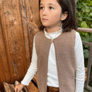 Agathe Tricot Beige Chiné 100% Wool Sleeveless Cardigan - Child