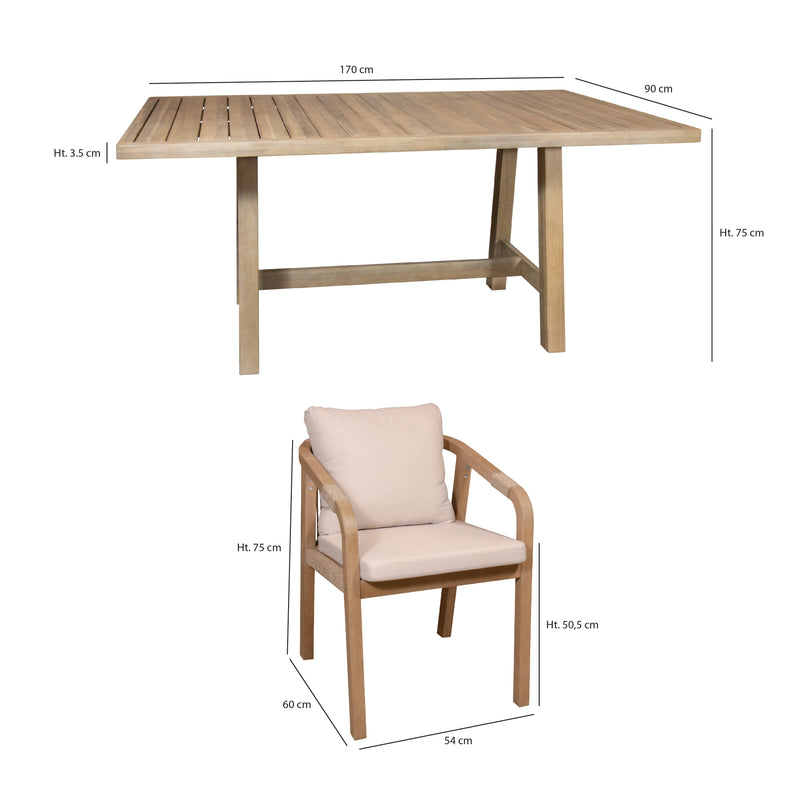 Saona - Ensemble Table Et 6 Fauteuils - Bois D'Acacia