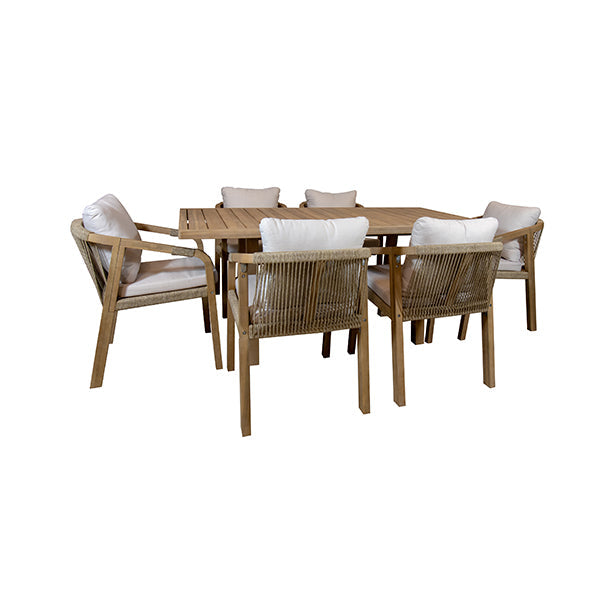 Saona - Ensemble Table Et 6 Fauteuils - Bois D'Acacia