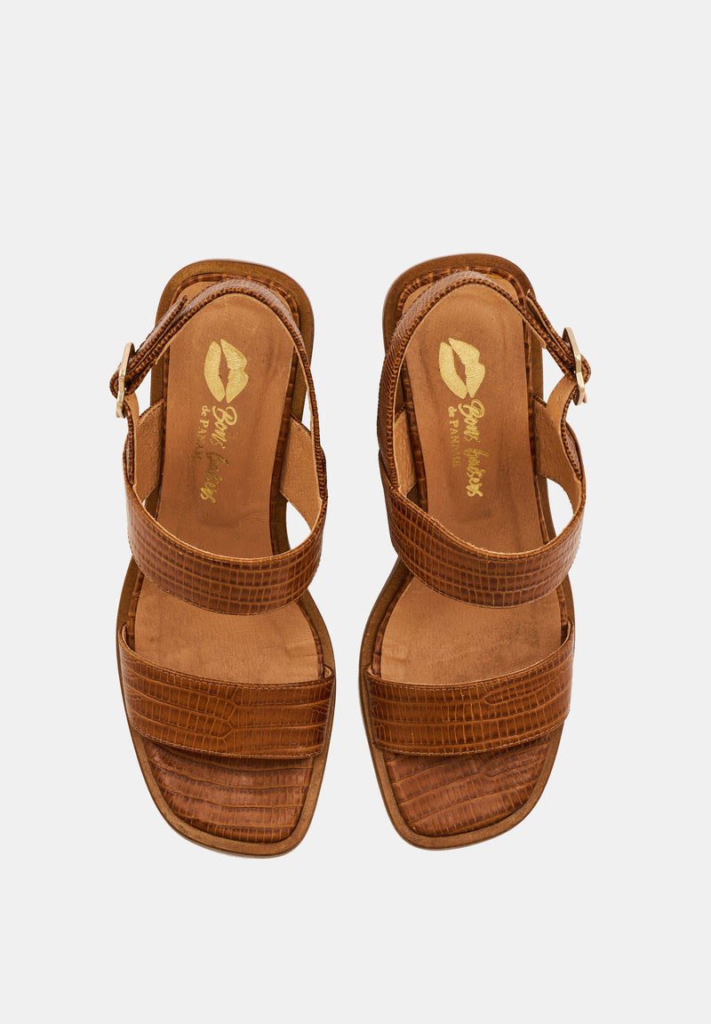Hester sandals - Cognac Lezard leather
