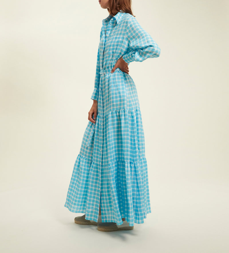 Lena Dress - Turquoise White