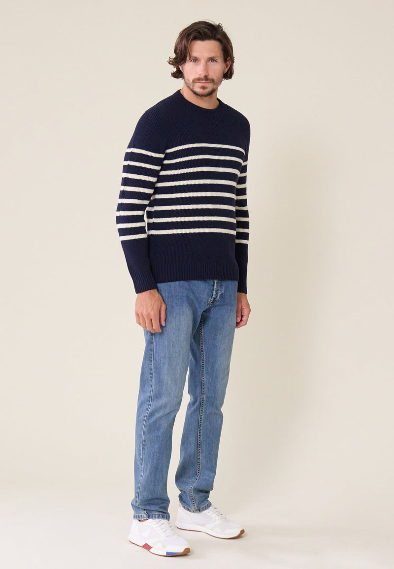 Louis Marinière Marine - Pull Homme En Laine Française