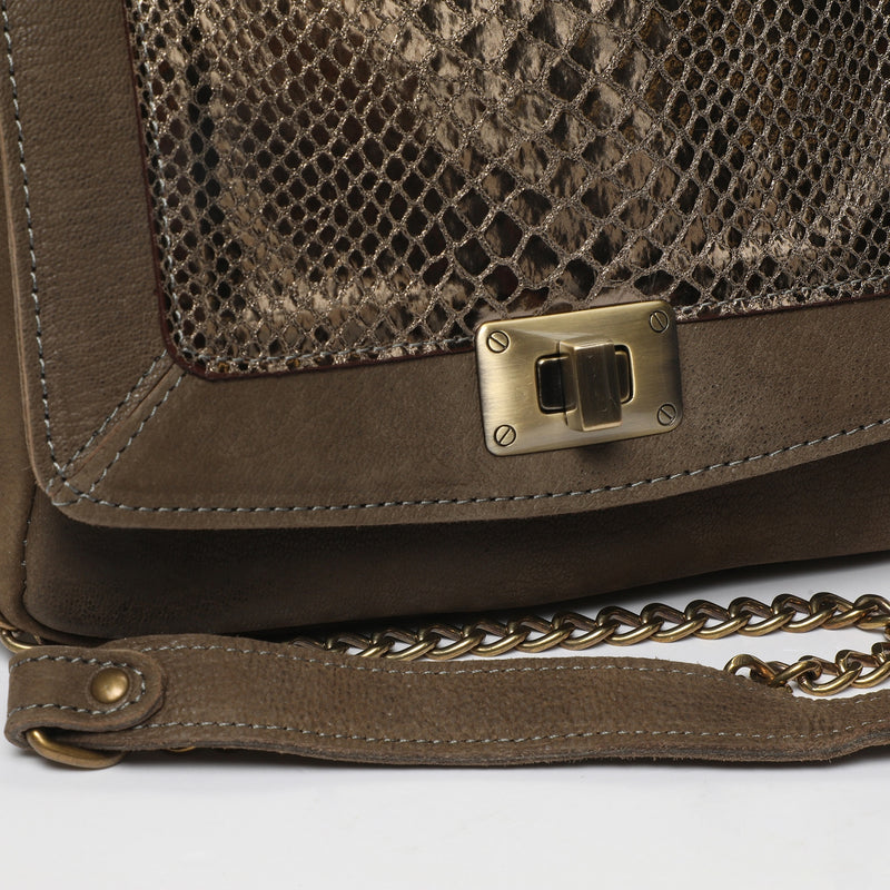 Clutch bag - Gaby - Marron / Imprime Python Bronze Metallique