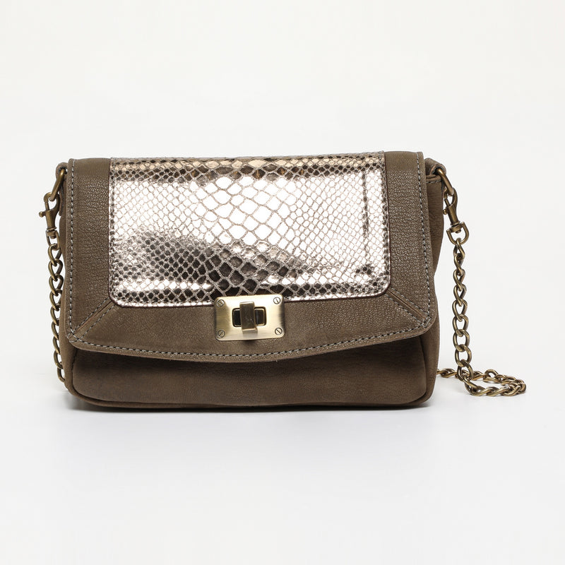 Clutch bag - Gaby - Marron / Imprime Python Bronze Metallique