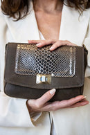 Clutch bag - Gaby - Marron / Imprime Python Bronze Metallique