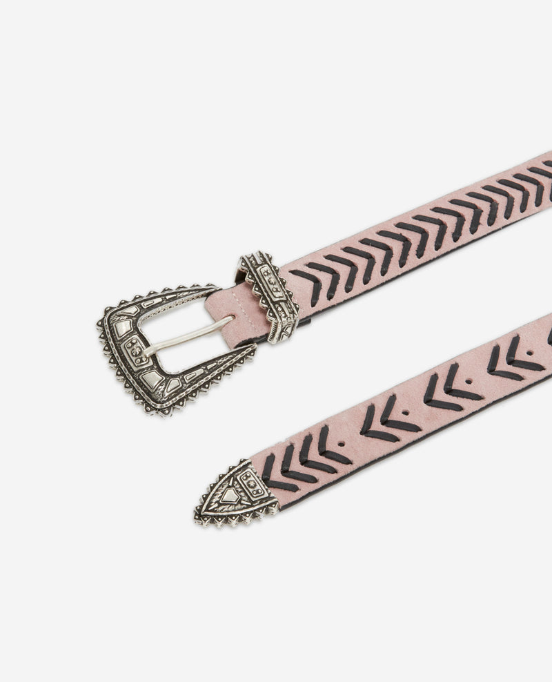 The Kooples - Ceinture En Cuir Fine Rose Détail Tressé - Femme