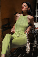 Openwork Knit Uniform Halter Top and Pants - Apple Green