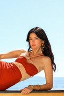 Open Back Chiffon Maxi Dress with Cutouts - Rust