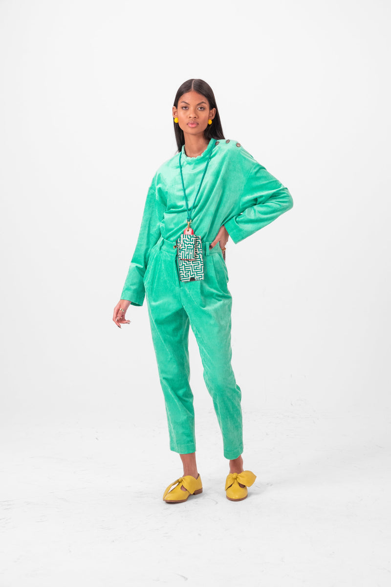 Pantalon Gabriel En Velours Minéral Vert