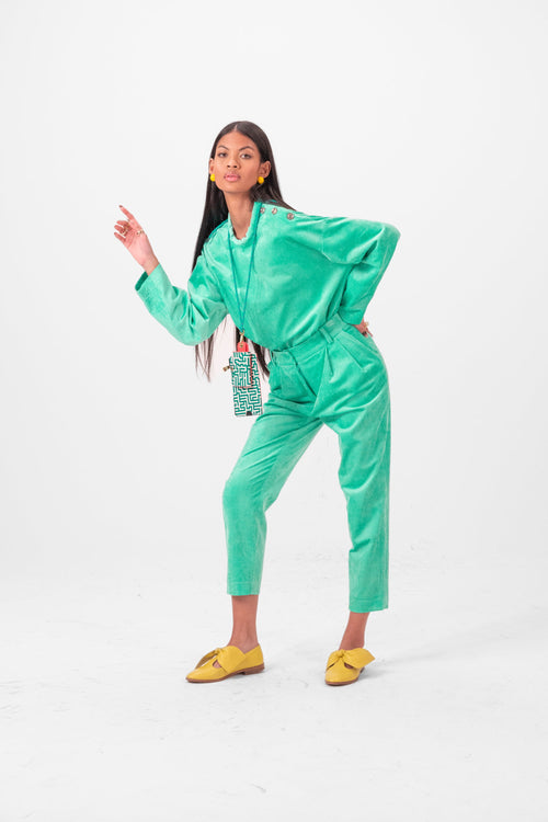 Pantalon Gabriel En Velours Minéral Vert