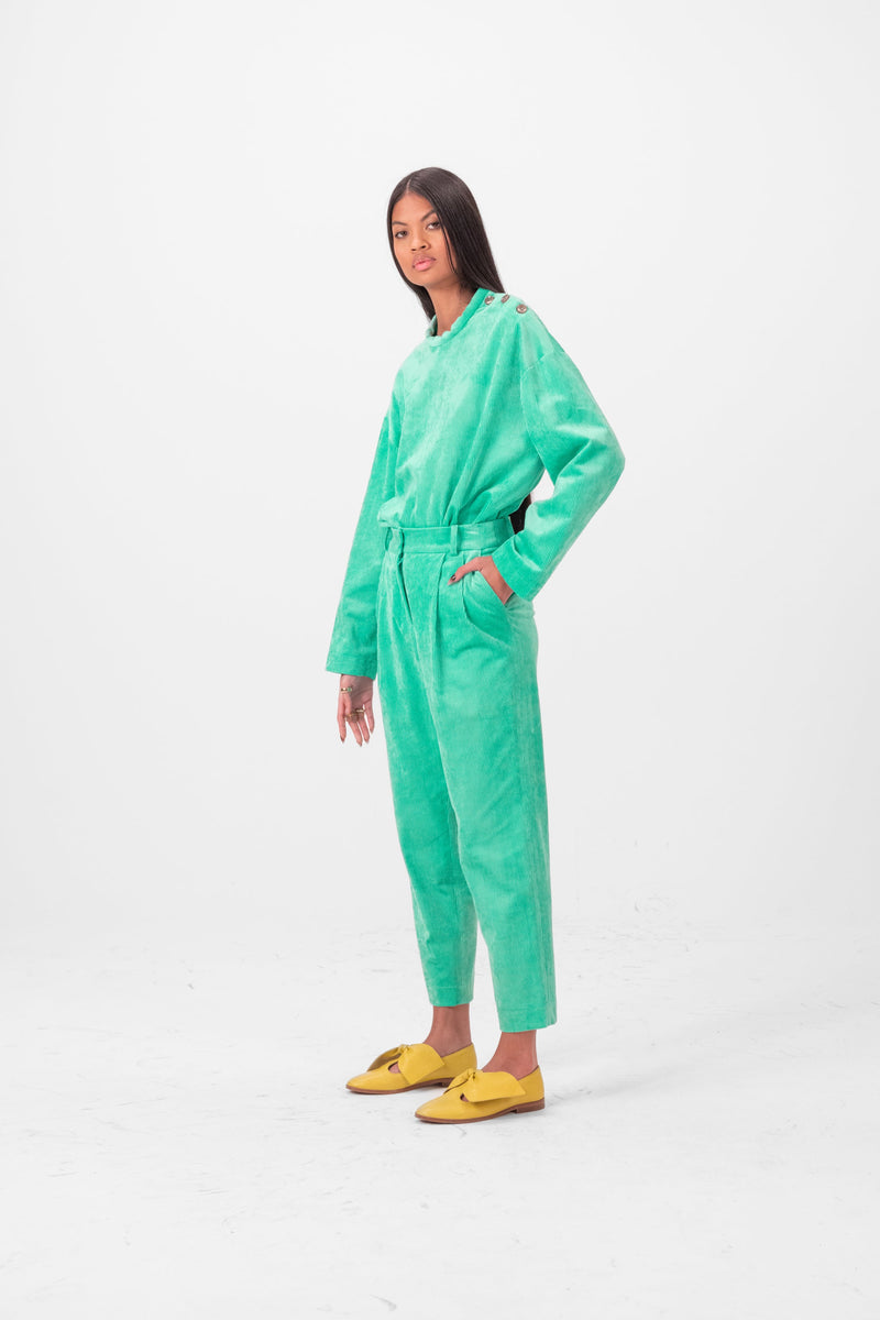 Pantalon Gabriel En Velours Minéral Vert