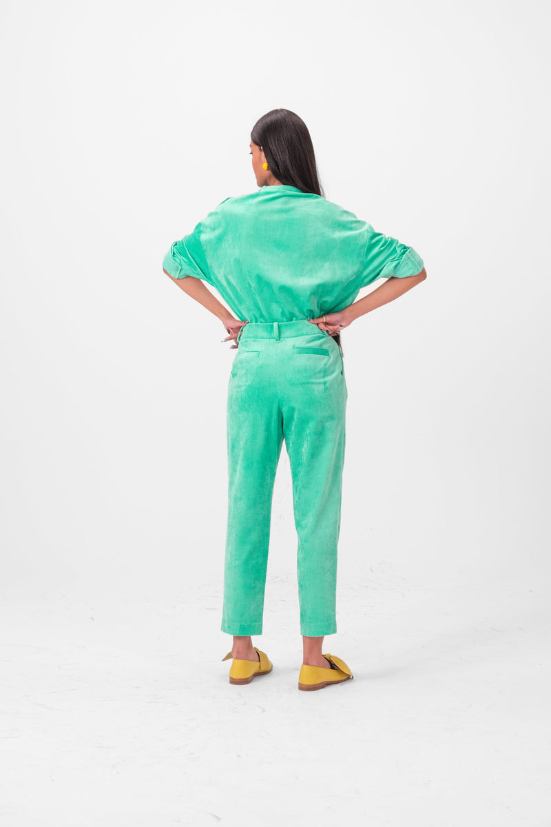 Pantalon Gabriel En Velours Minéral Vert