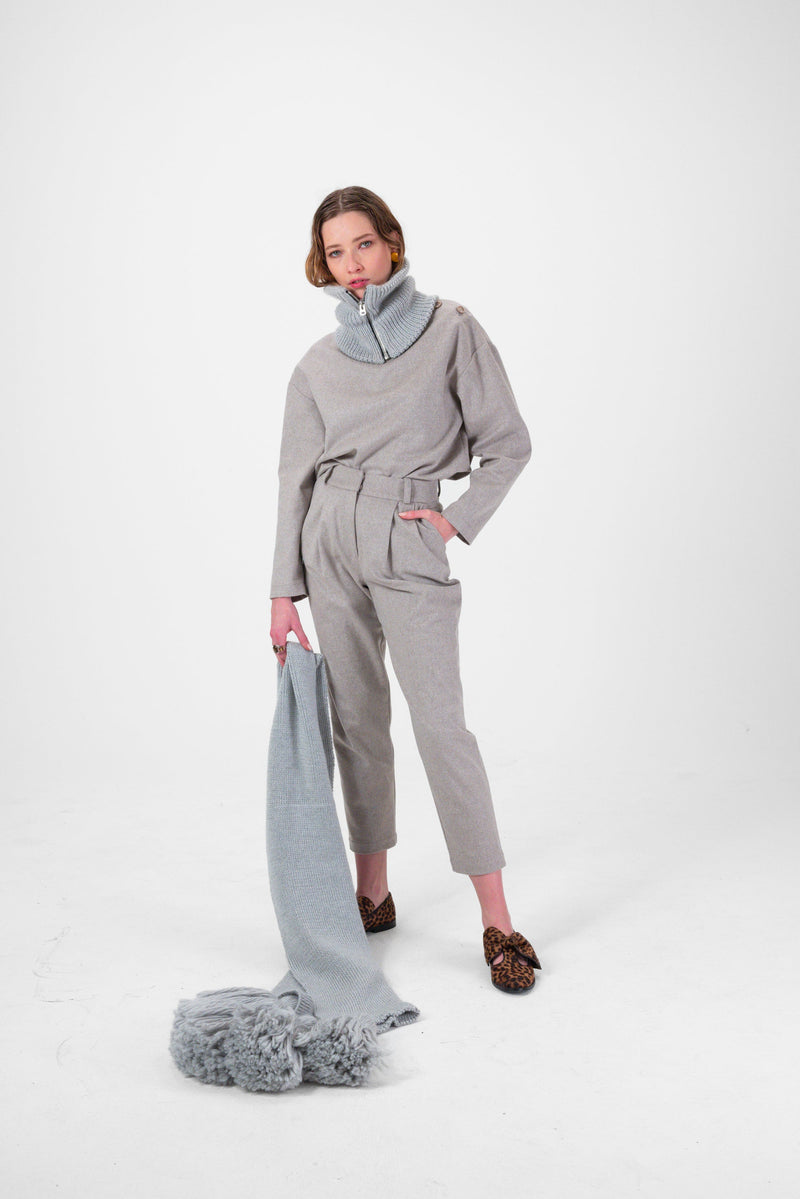 Pantalon Gabriel En Flanelle Taupe Froide