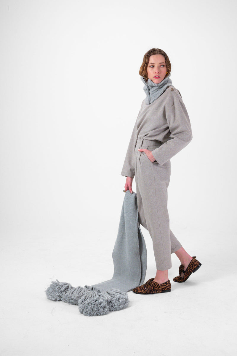 Pantalon Gabriel En Flanelle Taupe Froide