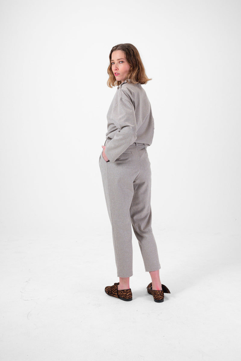 Pantalon Gabriel En Flanelle Taupe Froide