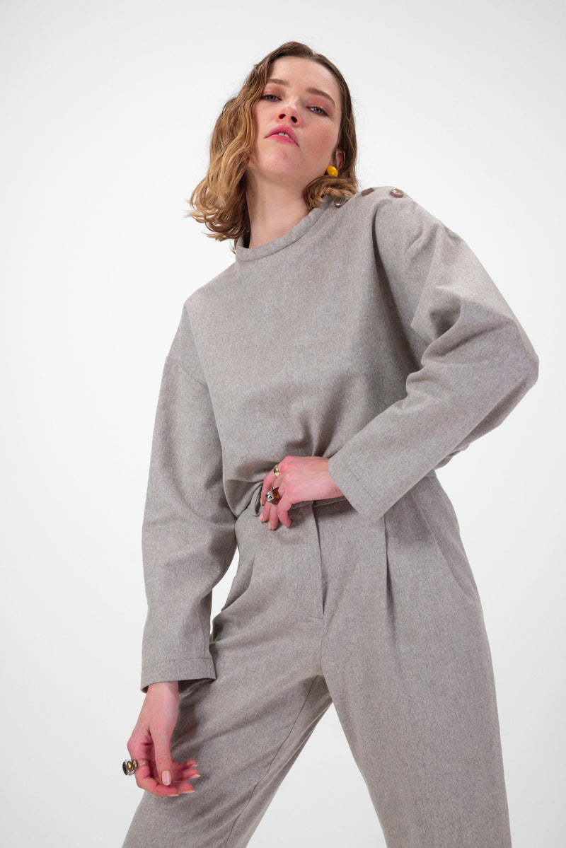 Pull Bobbi En Flanelle De Taupe Froide