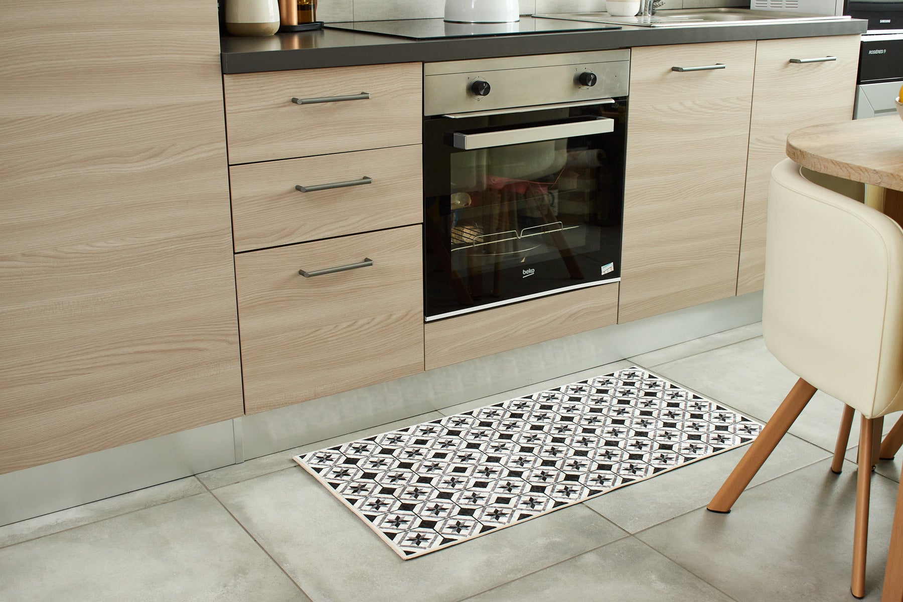 Azulejo - Tapis De Cuisine - Polyester Imprimé - Noir