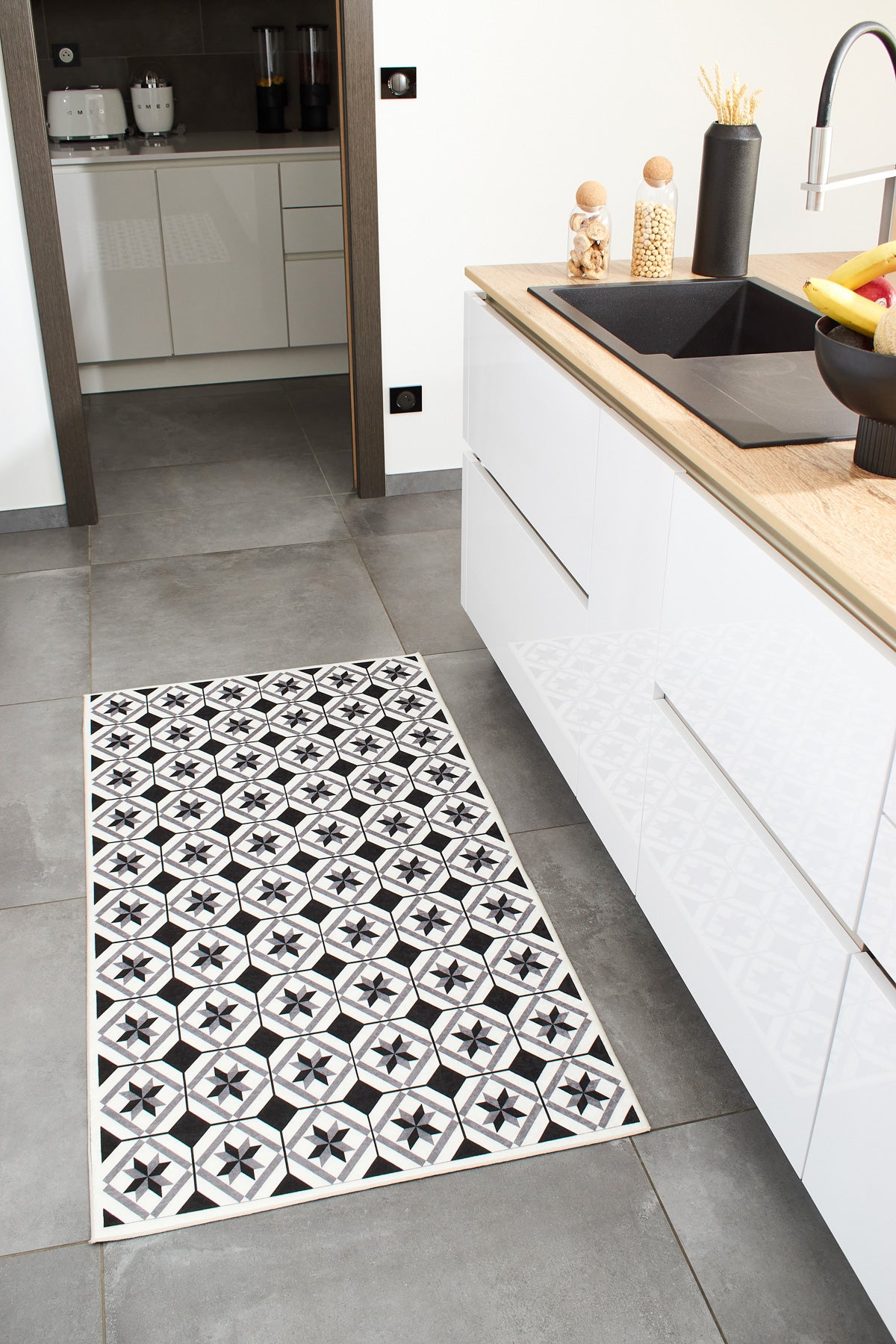 Azulejo - Tapis De Cuisine - Polyester Imprimé - Noir