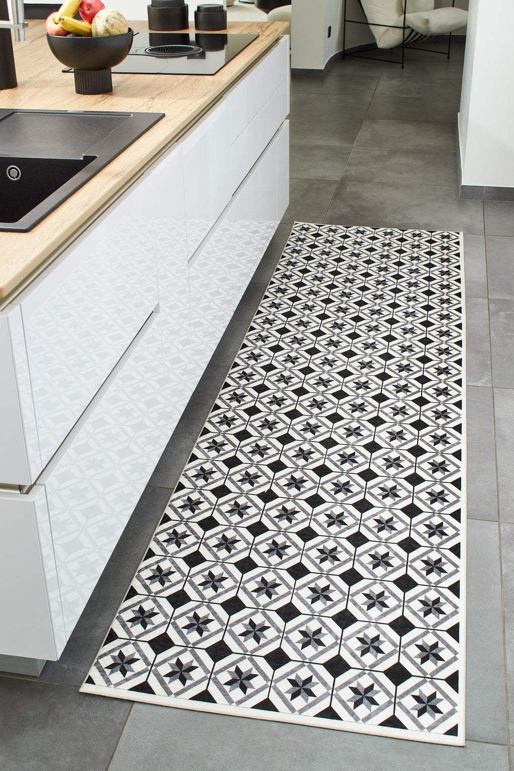 Azulejo - Tapis De Cuisine - Polyester Imprimé - Noir