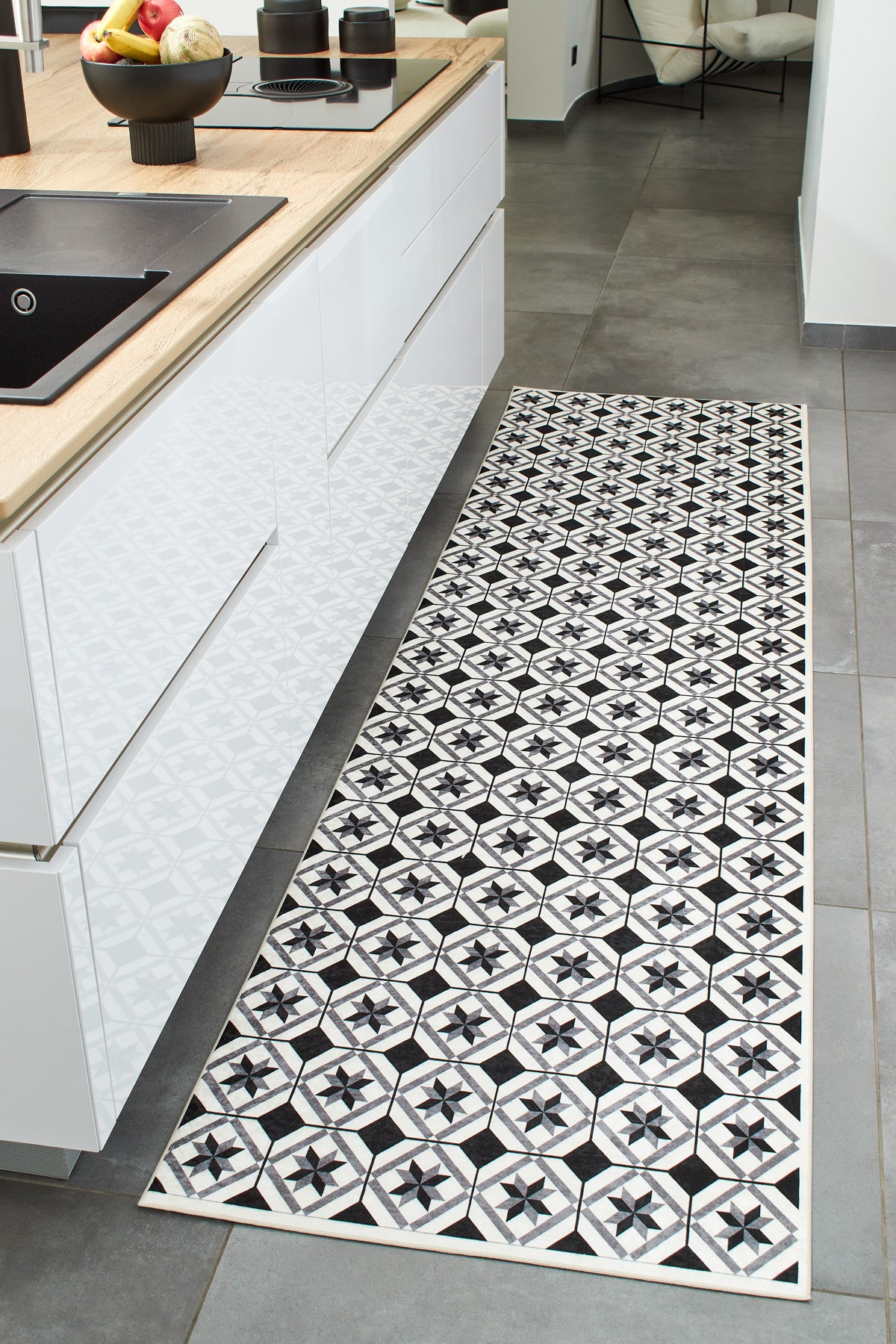 Azulejo - Tapis De Cuisine - Polyester Imprimé - Noir