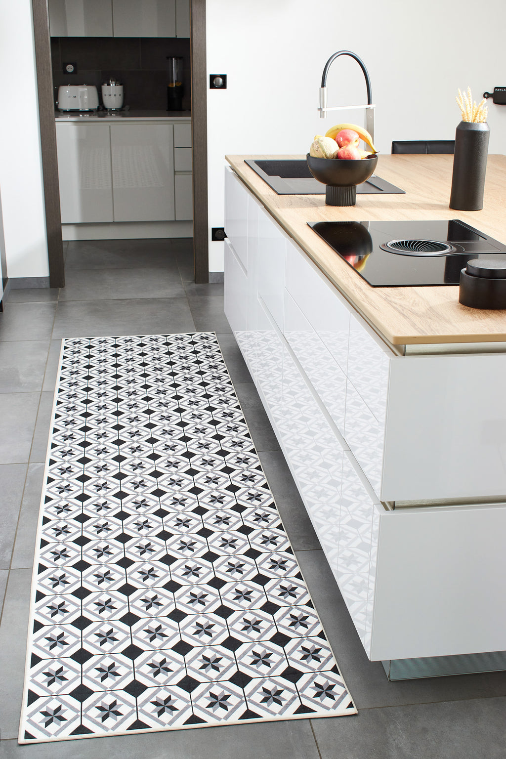 Azulejo - Tapis De Cuisine - Polyester Imprimé - Noir