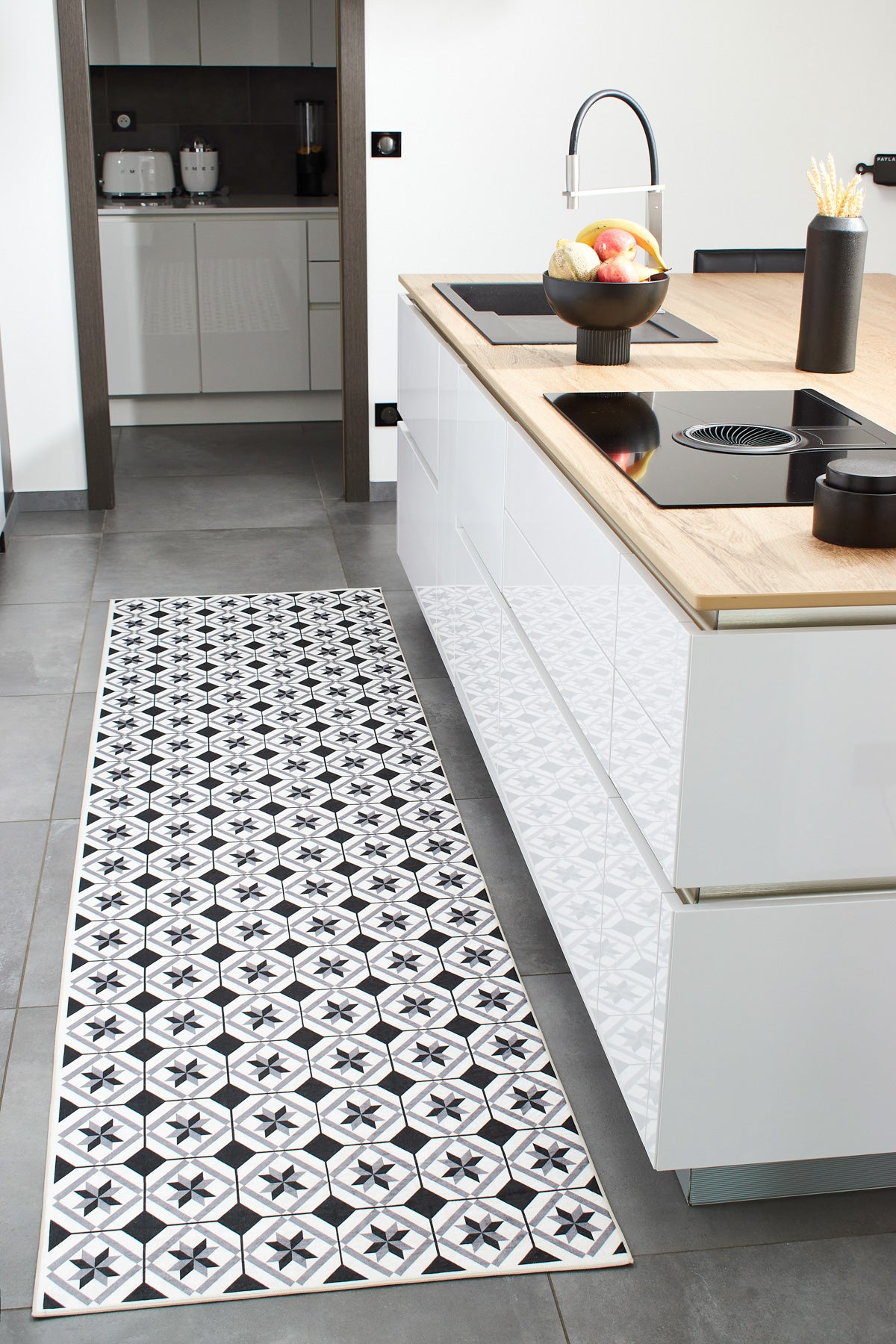 Azulejo - Tapis De Cuisine - Polyester Imprimé - Noir