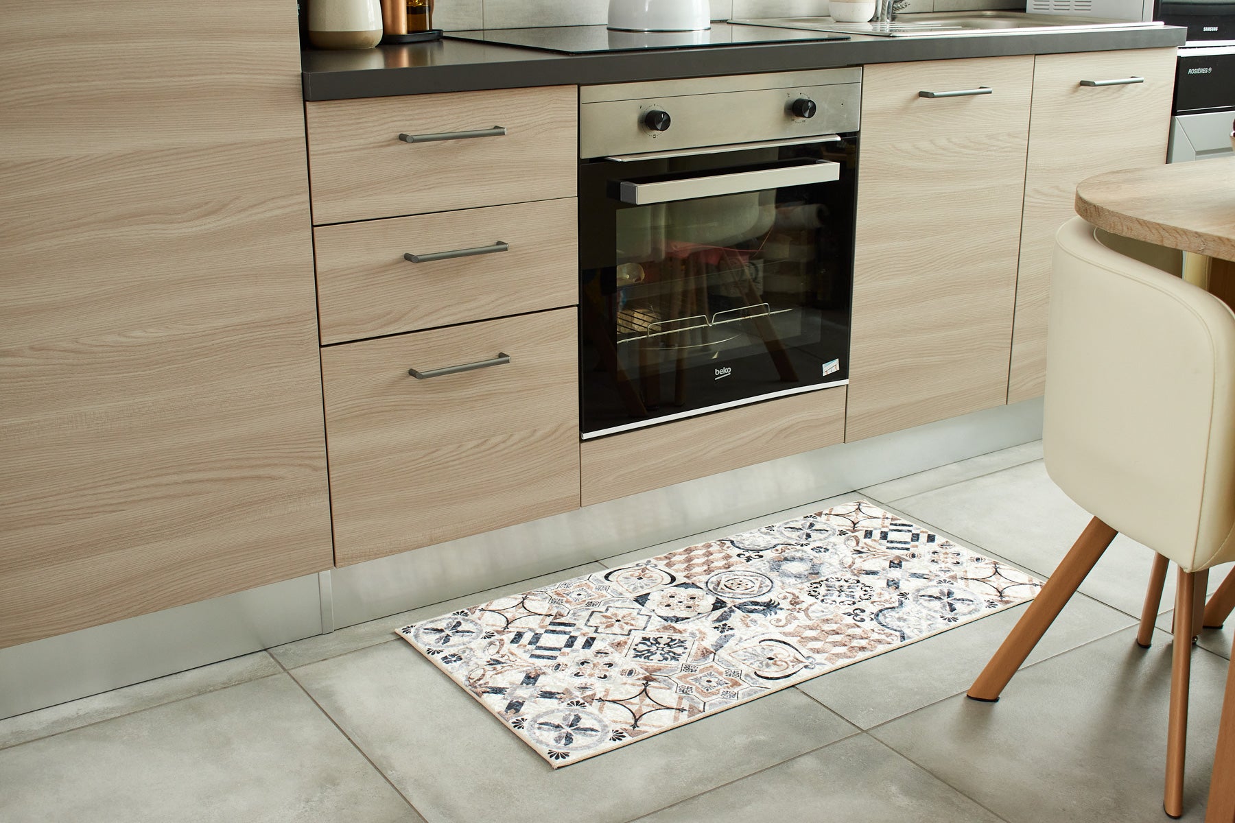 Azulejo - Tapis De Cuisine - Polyester Imprimé - Marron