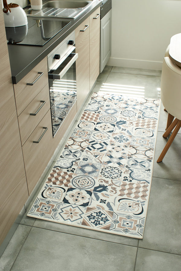 Azulejo - Indoor Kitchen Rug - Printed Polyester - Brown