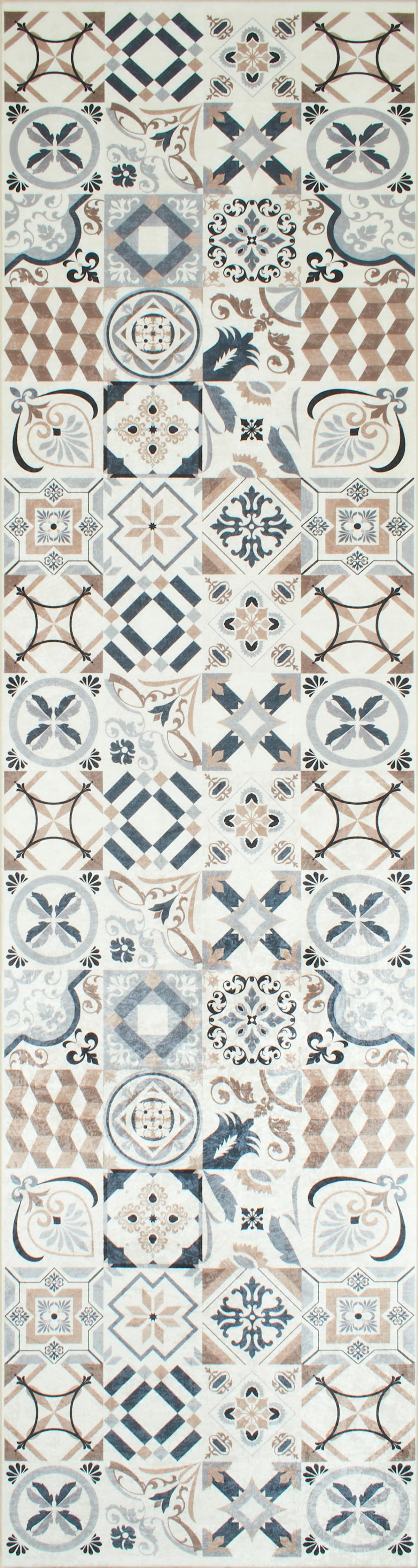 Azulejo - Tapis De Cuisine - Polyester Imprimé - Marron