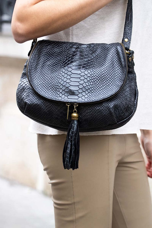 Lana Croco Shoulder Bag - Black