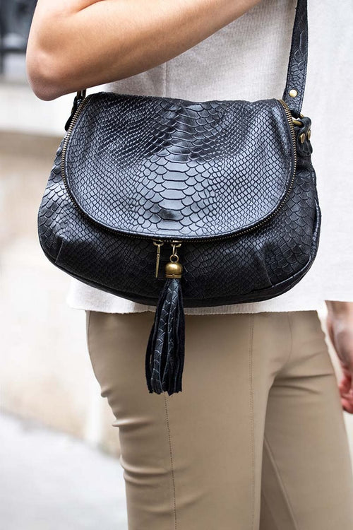 Shoulder Bag - Lana Croco - Black