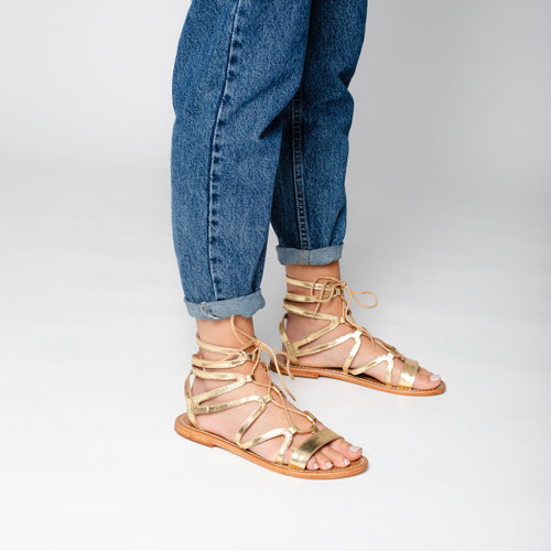 Les Bagatelles - Crescent Dark Gold Flat Sandals
