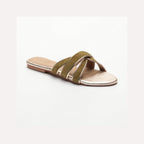 Mules Myrtice - Olive Et Platinium