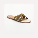 Mules Myrtice - Olive Et Platinium