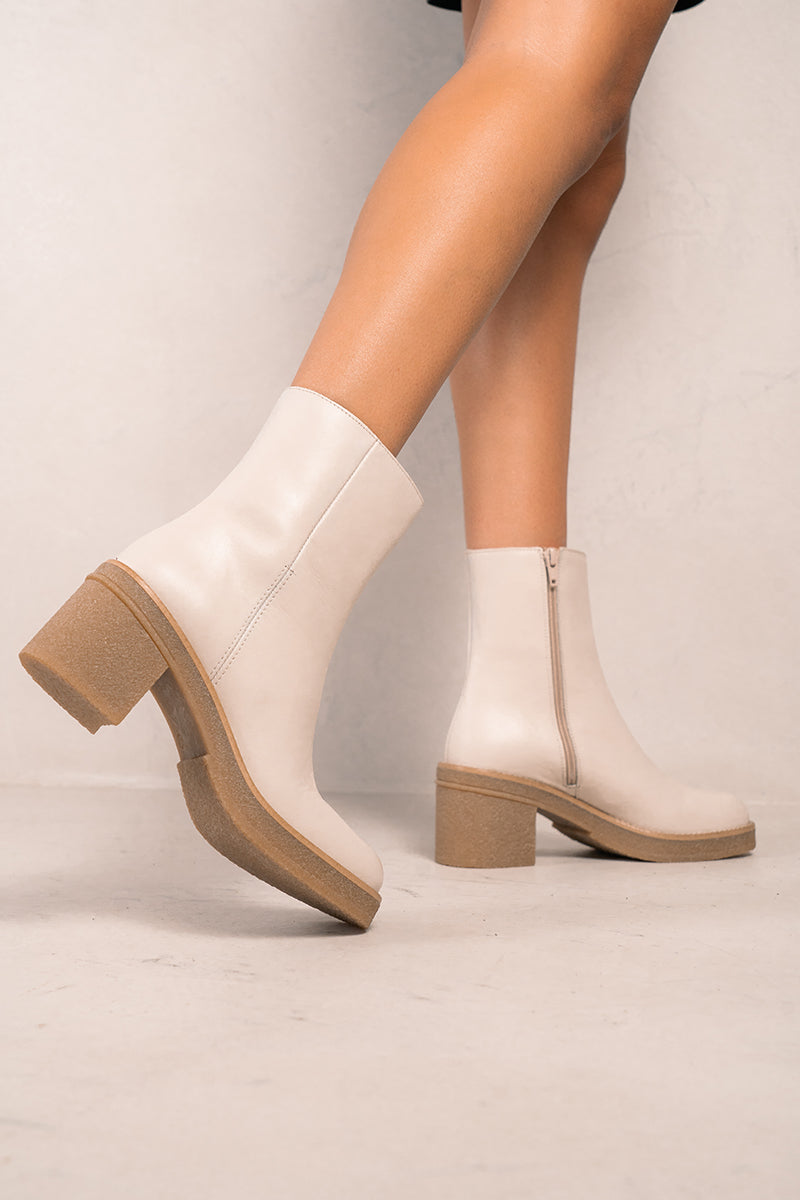 Bottines - En Cuir Lisse Beige - Paris