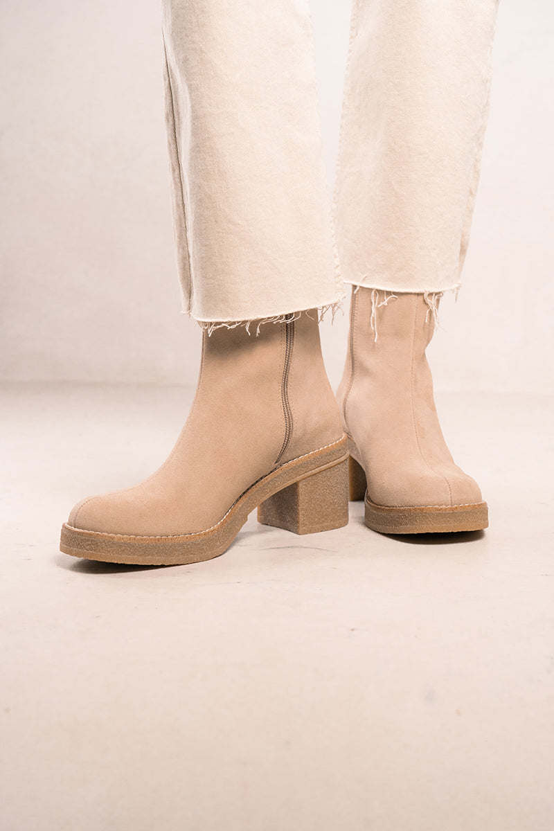 Bottines - En Cuir Daim Beige - Paris