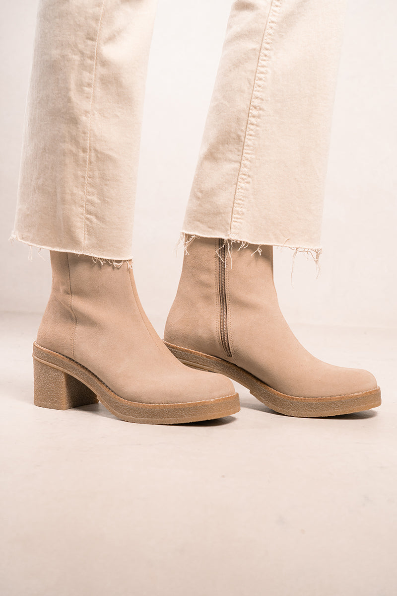 Bottines - En Cuir Daim Beige - Paris