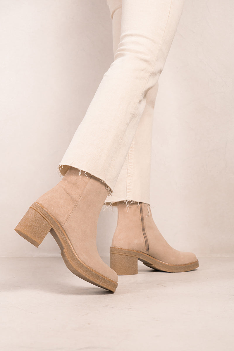 Bottines - En Cuir Daim Beige - Paris