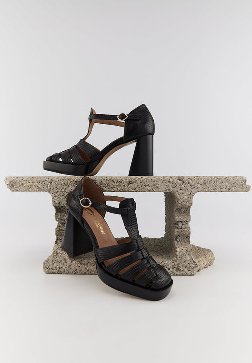 Sandales À Talons Carrie - Cuir Façon Lézard Noir