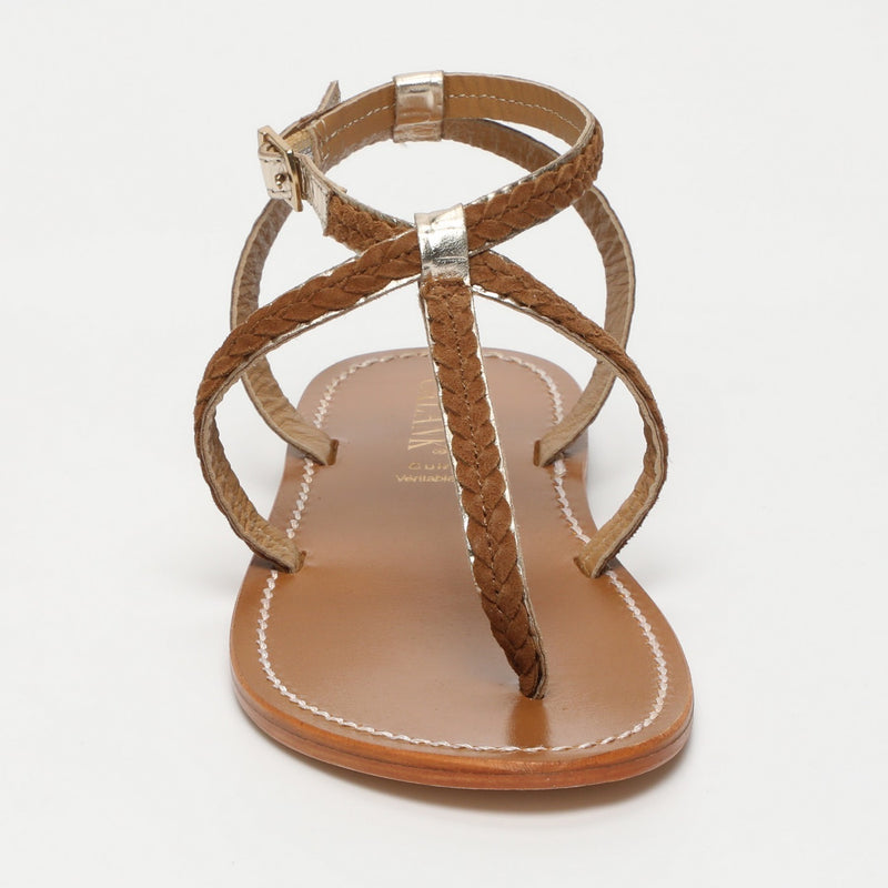 Calank - Sandales Entre-Doigts Lebai - Lt Gold Croco / Camel