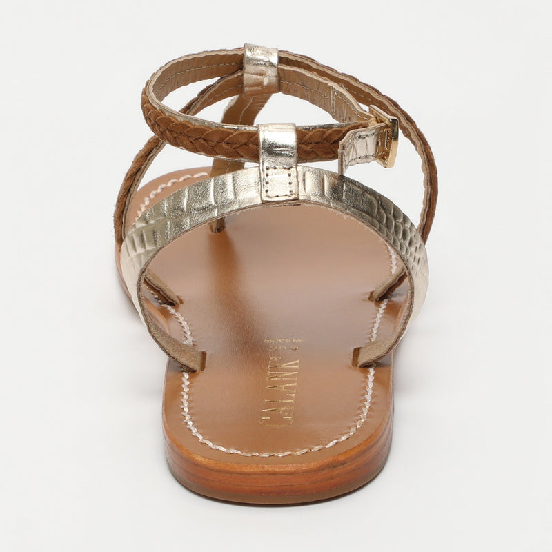 Calank - Sandales Entre-Doigts Lebai - Lt Gold Croco / Camel