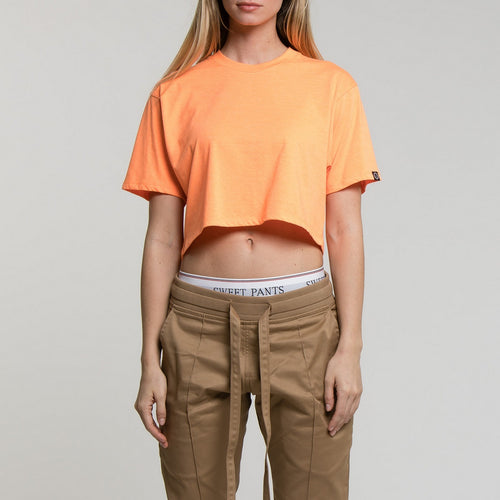 T-Shirt Crop Logo - Orange Fluo - Femme