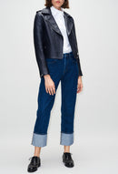 Claudie Pierlot - Blouson En Cuir Coquillette - Marine