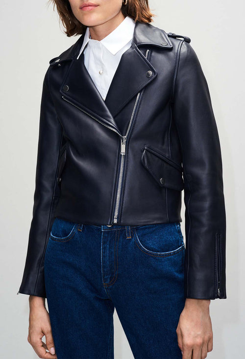 Claudie Pierlot - Coquillette Leather Jacket - Navy