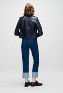 Claudie Pierlot - Blouson En Cuir Coquillette - Marine