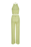 Openwork Knit Uniform Halter Top and Pants - Apple Green
