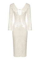 Vestido midi de punto elástico con lentejuelas - Perla