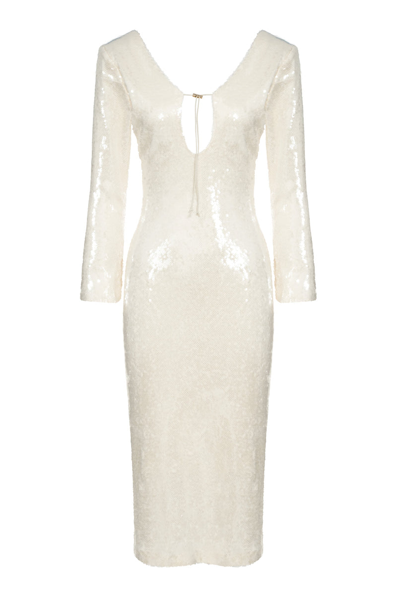 Vestido midi de punto elástico con lentejuelas - Perla