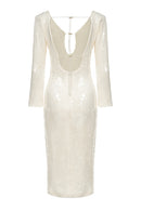 Vestido midi de punto elástico con lentejuelas - Perla